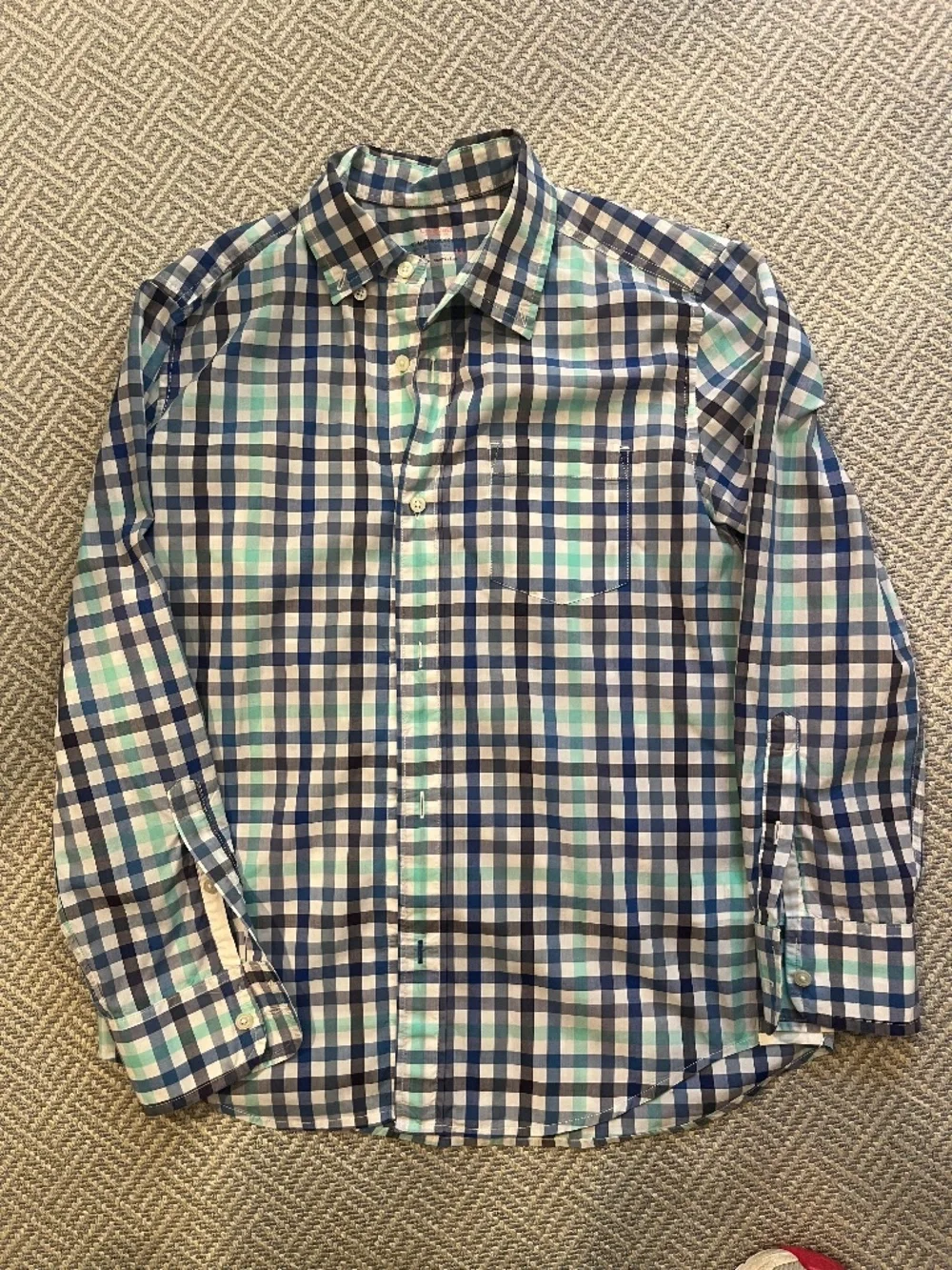 Crewcuts J. Crew Boys Size 12 Navy Mint Green Plaid Button Down Shirt